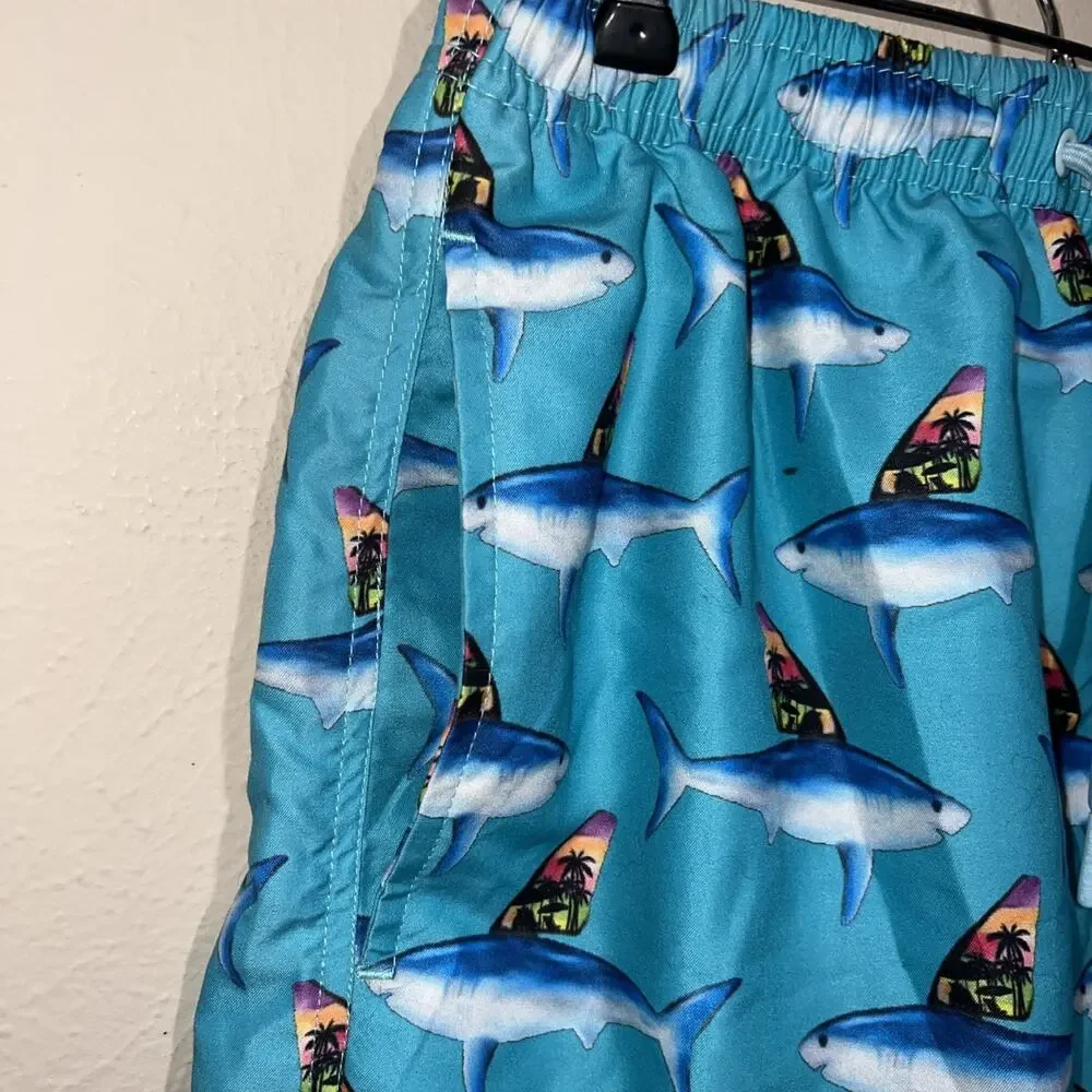 Alvin's Island Tropical Swim Surf Trunks Size Small Men’s Sharks Blue